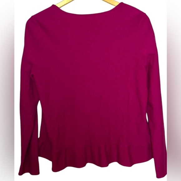 Chico’s Women’s Wool Ruffle Hem Renee Cardigan Zip Sweater Pockets Magenta Pink - Picture 4 of 6